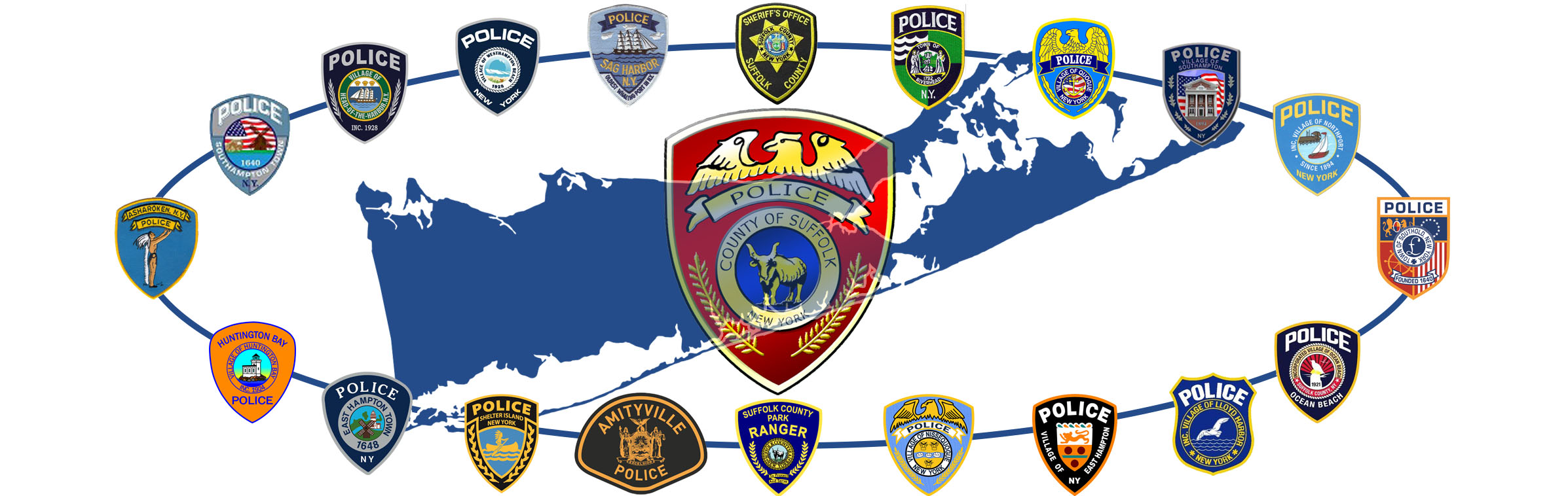 emblems for town and village police forces in Suffolk County